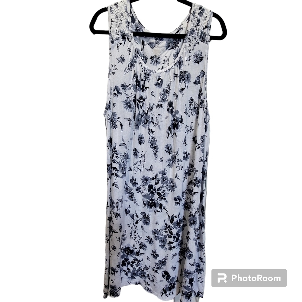 CROFT & BARROW 1X Floral Blue White Pajama Dress Sleeveless Midi Rayon Blend